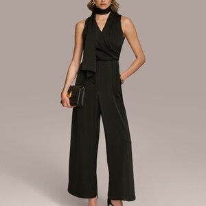 ✨ Donna Karan Scarf-Neck Sleeveless Jumpsuit – Black, Size 12 NWT ✨